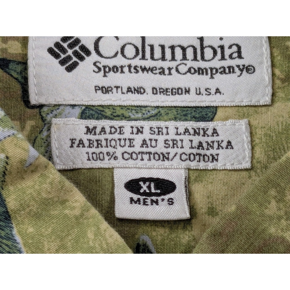 Columbia Mens XL Bass Fishing Graphic Print Short Sleeve Button Down Shirt Green - Picture 4 of 10